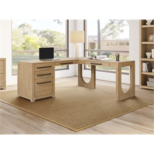 Modern Wood L-Shape Pedestal Desk with RHF Open Return Corner Desk Light Brown
