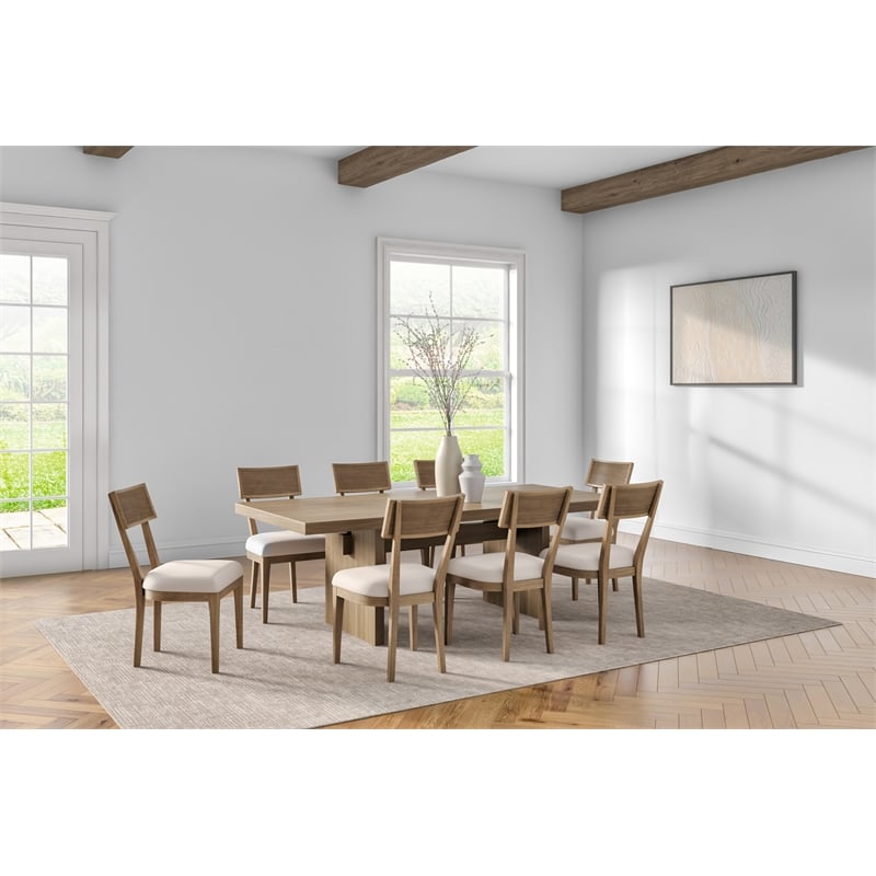 Coastal Wood Rectangular Kitchen Table with Eight Chairs Brown