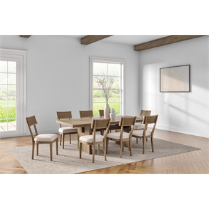 Coastal Wood Rectangular Kitchen Table with Eight Chairs Brown