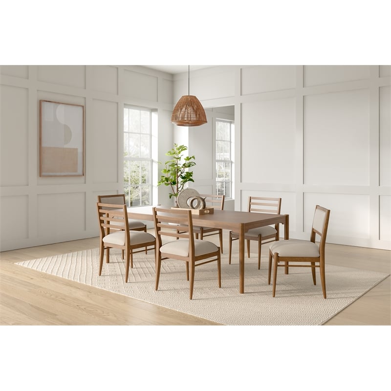 Modern Wood Rectangular Kitchen Dining Table with Six Chairs Brown