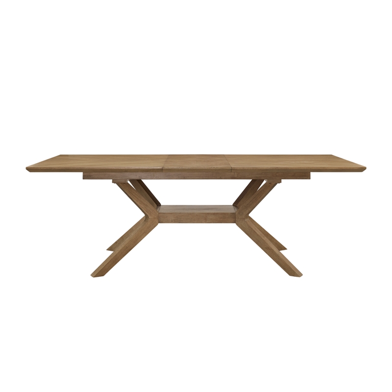 Mid-Century Modern Wood Rectangular Extension Dining Table and 6 Chairs Brown