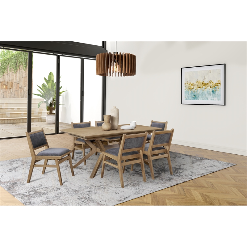 Mid-Century Modern Wood Rectangular Extension Dining Table and 6 Chairs Brown