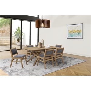 Mid-Century Modern Wood Rectangular Extension Dining Table and 6 Chairs Brown