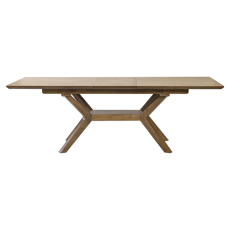 Mid-Century Modern Wood Rectangular Extension Dining Table and 8 Chairs Brown