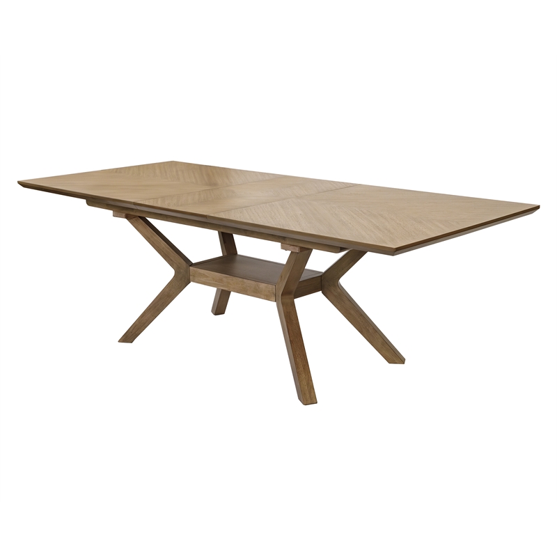 Mid-Century Modern Wood Rectangular Extension Dining Table and 8 Chairs Brown