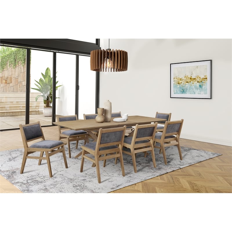 Mid-Century Modern Wood Rectangular Extension Dining Table and 8 Chairs Brown