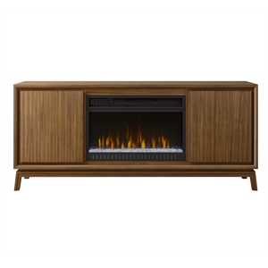 Mid-Century Modern 64&quot Fireplace Console Entertainment  Fully Assembled Brown