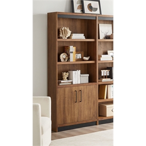 Modern Wood Lower Doors Bookcase Fully Assembled Office Storage Rich Brown