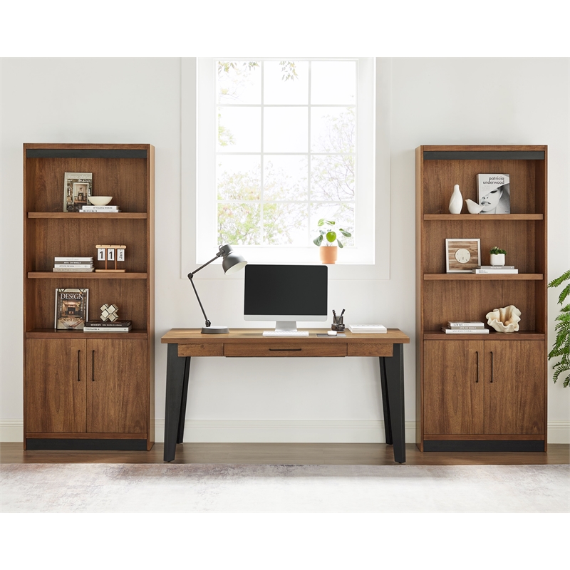 Modern Writing Desk Wood Office Table with Drawer Rich Medium Brown