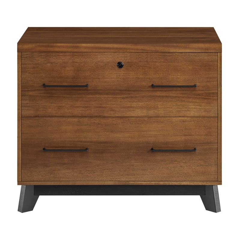Modern Wood Lateral File Drawer Fully Assembled Rich Medium Brown