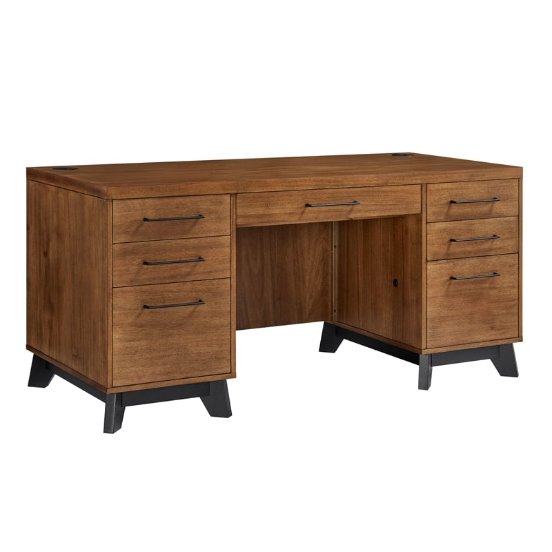 Modern Wood Double Pedestal Executive Desk Fully Assembled Rich Medium Brown