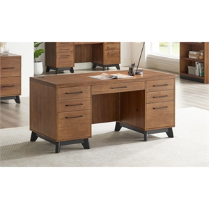 Modern Wood Double Pedestal Executive Desk Fully Assembled Rich Medium Brown