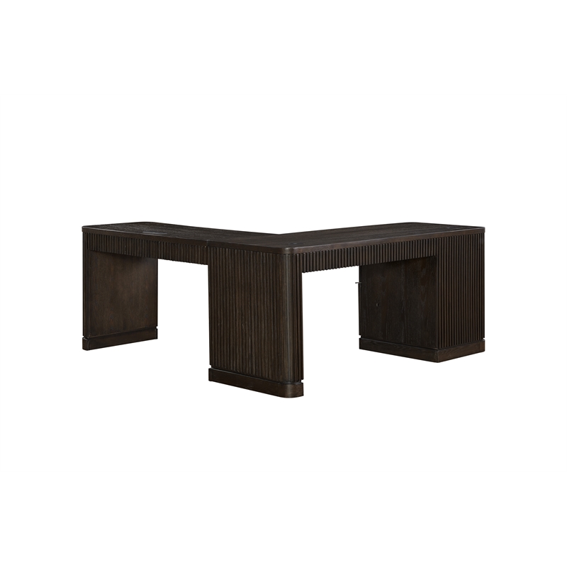 Contemporary Pedestal L-Desk Wood Corner Desk Office Desk Brown