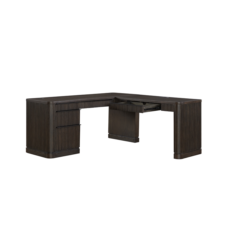 Contemporary Pedestal L-Desk Wood Corner Desk Office Desk Brown