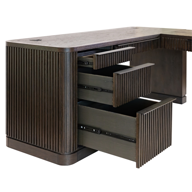 Contemporary Pedestal L-Desk Wood Corner Desk Office Desk Brown
