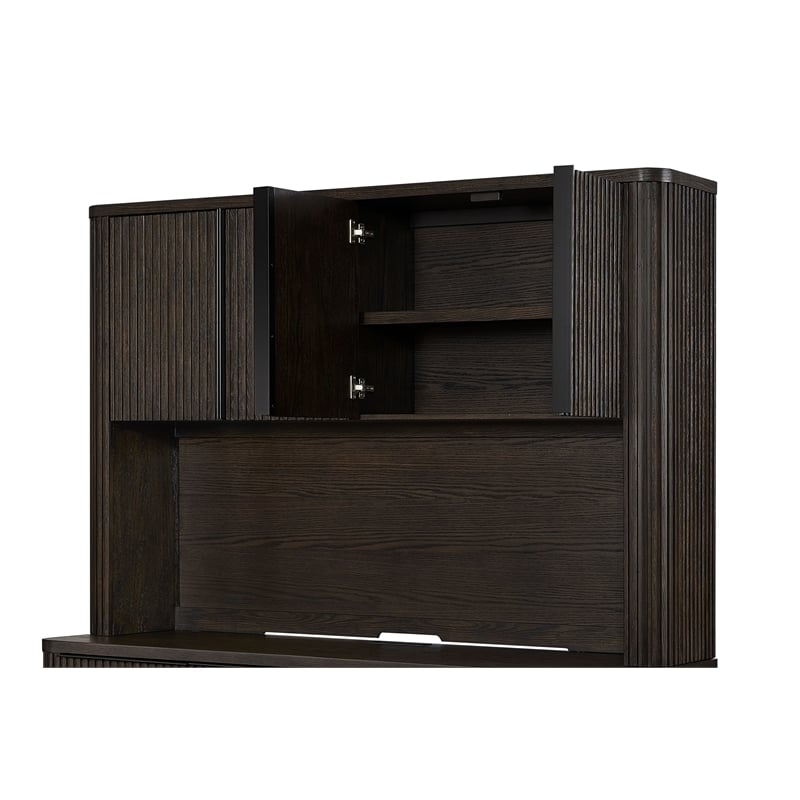 Contemporary Executive Hutch With Wood Doors Fully Assembled Brown