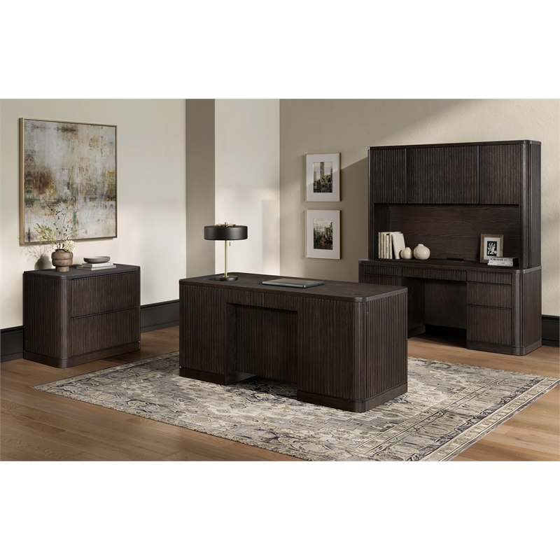 Contemporary Executive Hutch With Wood Doors Fully Assembled Brown