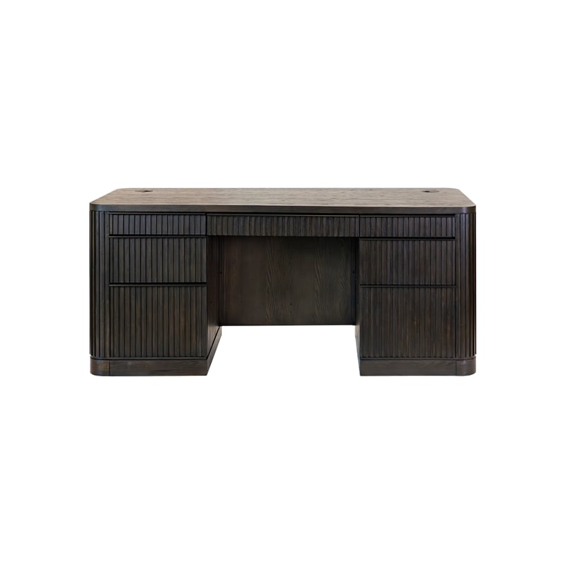 Contemporary Double Pedestal Wood Desk Office Writing Table Brown