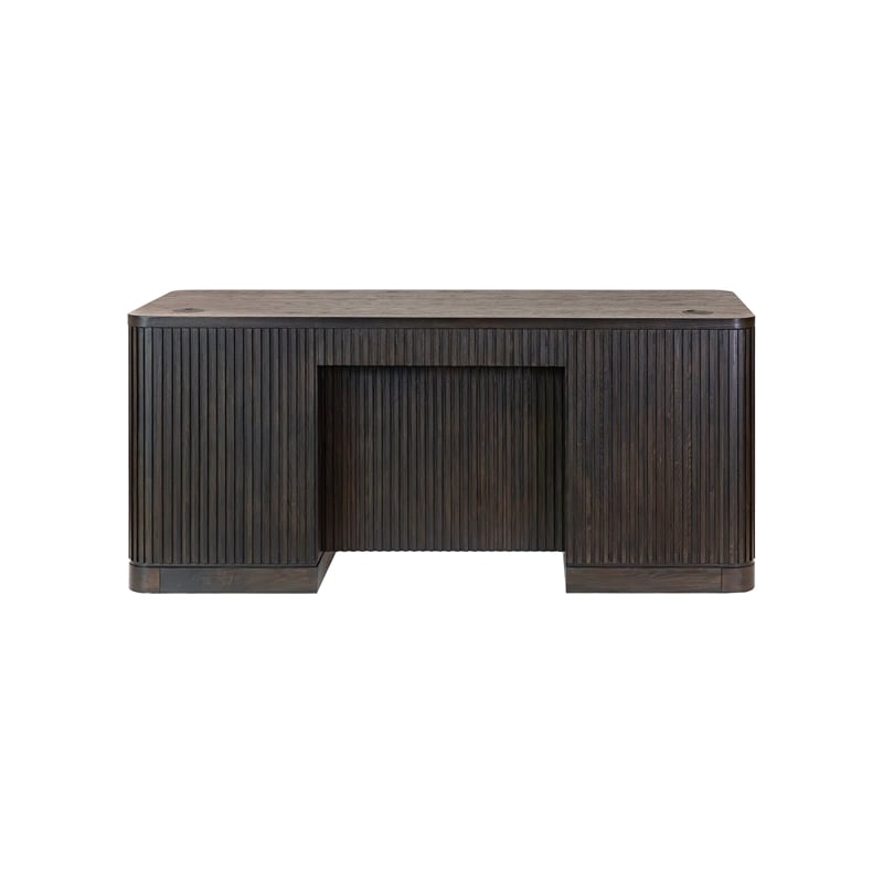 Contemporary Double Pedestal Wood Desk Office Writing Table Brown