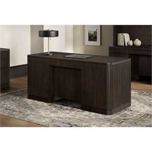Contemporary Double Pedestal Wood Desk Office Writing Table Brown
