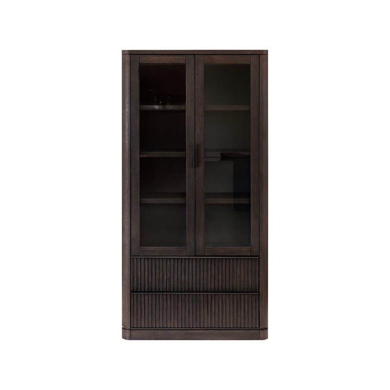 Contemporary Style Wood Dining Display Cabinet Fully Assembled Brown