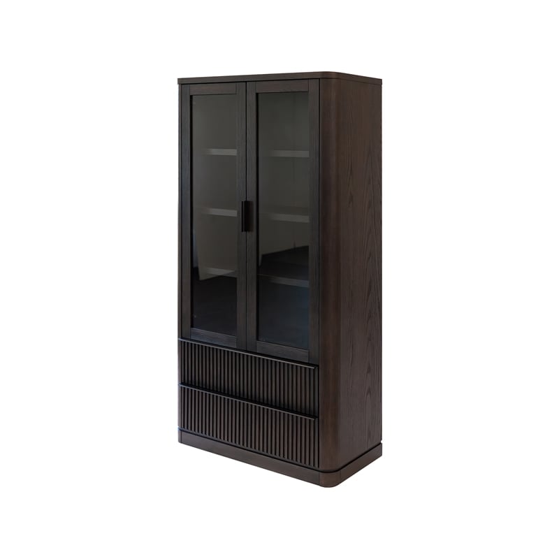 Contemporary Style Wood Dining Display Cabinet Fully Assembled Brown