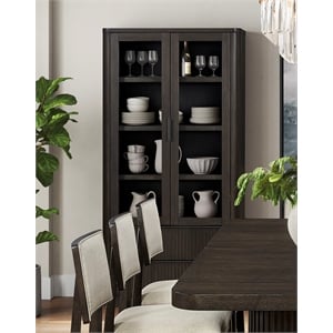 Contemporary Style Wood Dining Display Cabinet Fully Assembled Brown