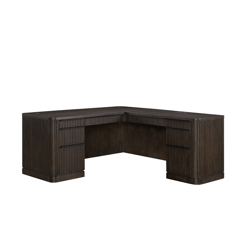 Contemporary Wood Double Pedestal L-Desk Corner Desk Office Desk Brown