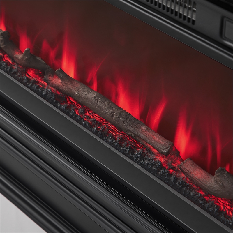 Wall Mounted Electric Fireplace Console Fully Assembled Black Wood