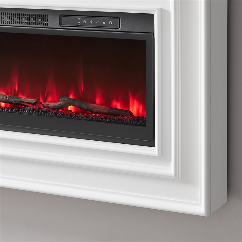 Wall Mounted Electric Fireplace Console Fully Assembled White Wood