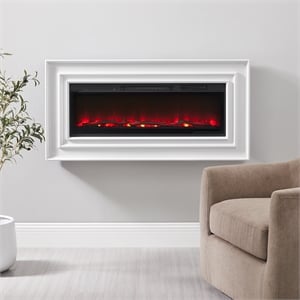 Wall Mounted Electric Fireplace Console Fully Assembled White Wood