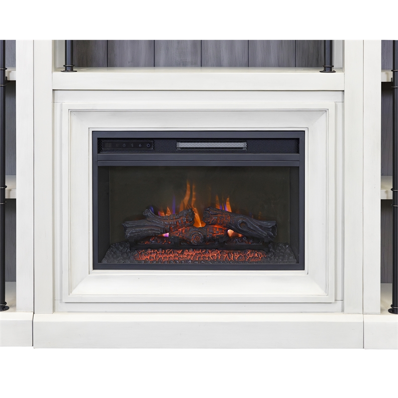 8' Tall Wood Bookcase Wall with Fireplace Organizer Fully Assembled White