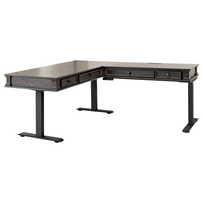 Martin Furniture Electric Sit/Stand L-Desk/Return Height Adjustable - Dark Brown