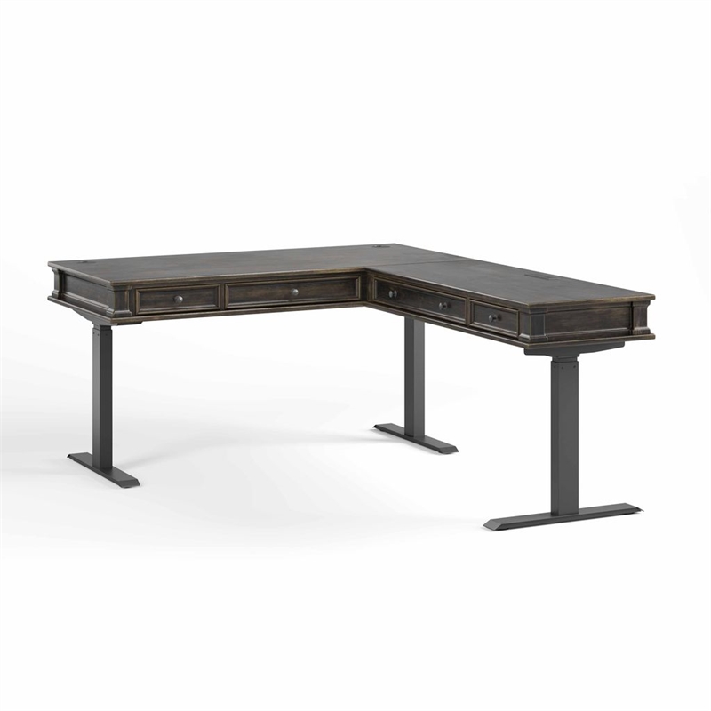 Martin Furniture Electric Sit/Stand L-Desk/Return Height Adjustable - Dark Brown