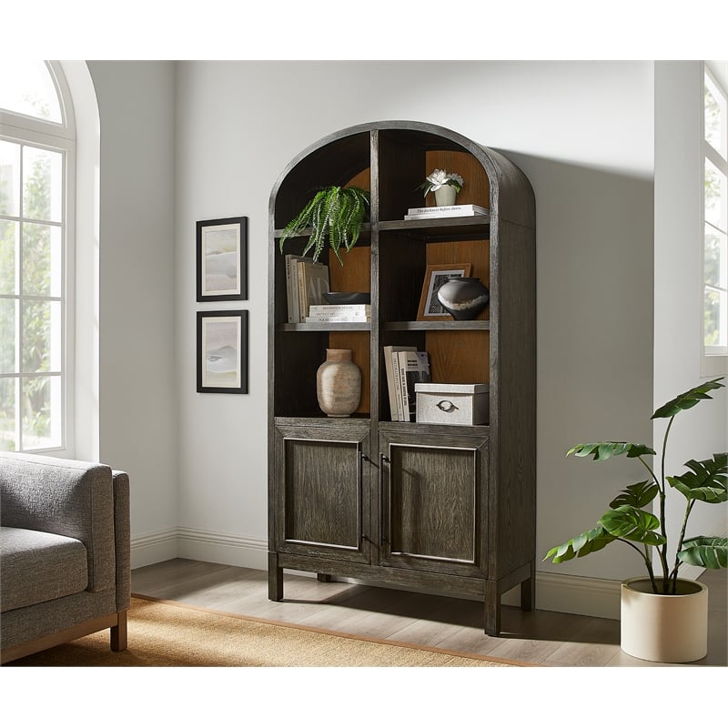 Modern Wood Arched Display Cabinet/Bookcase Fully Assembled Black
