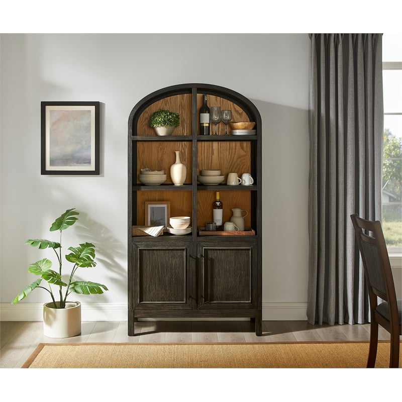 Modern Wood Arched Display Cabinet/Bookcase Fully Assembled Black