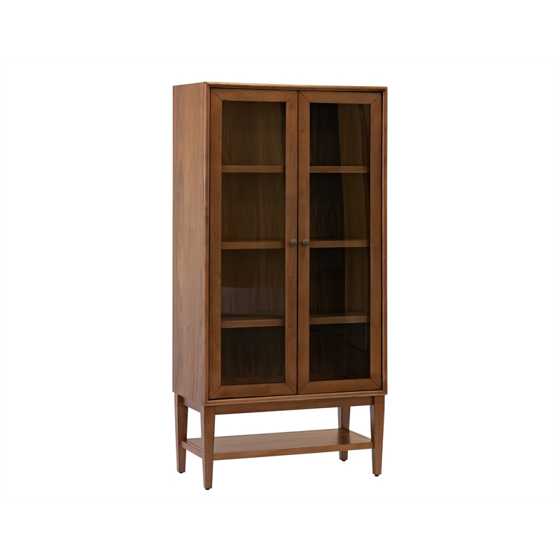 Mid-Century Modern Wood Dining Display Cabinet Kitchen Storage Brown