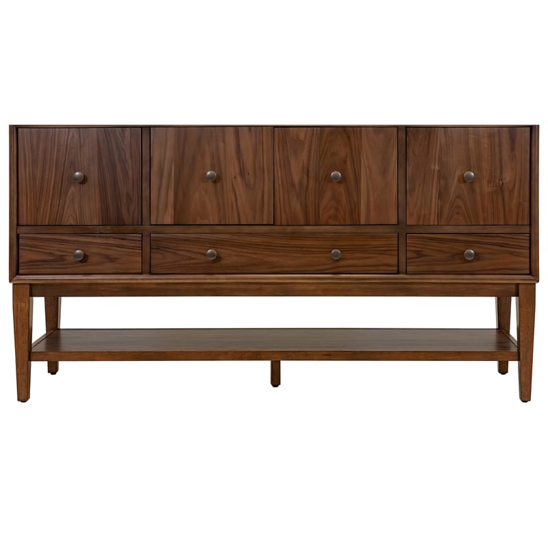 Mid-Century Modern Wood Sideboard Dining Storage Fully Assembled Brown