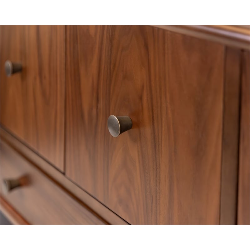 Mid-Century Modern Wood Sideboard Dining Storage Fully Assembled Brown