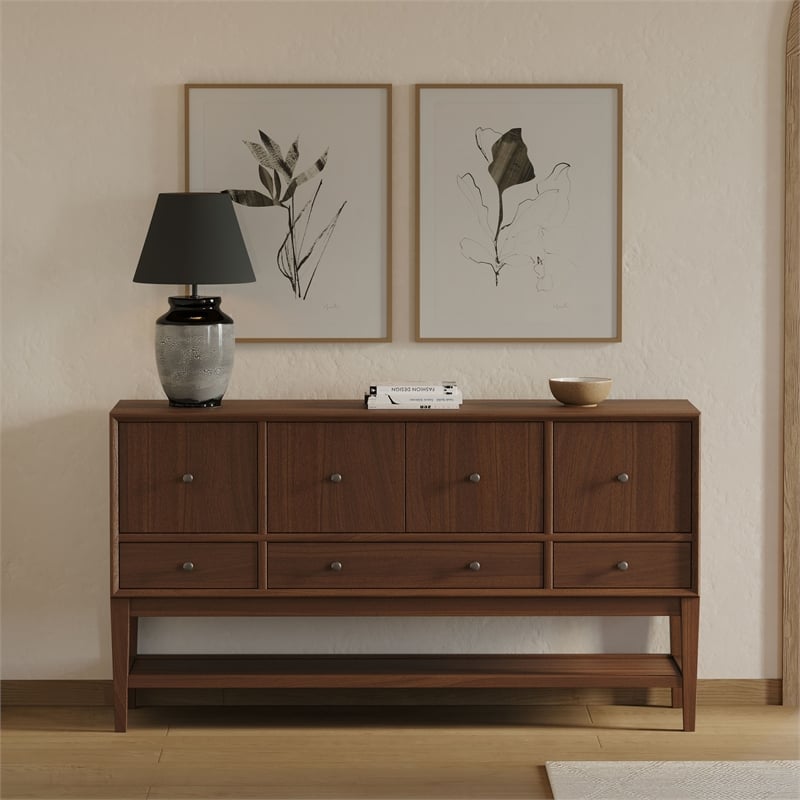 Mid-Century Modern Wood Sideboard Dining Storage Fully Assembled Brown