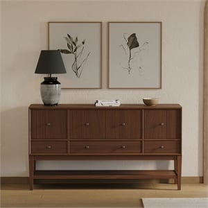 Mid-Century Modern Wood Sideboard Dining Storage Fully Assembled Brown