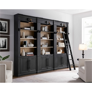 Three 8' Tall Bookcase Wall With Ladder Black