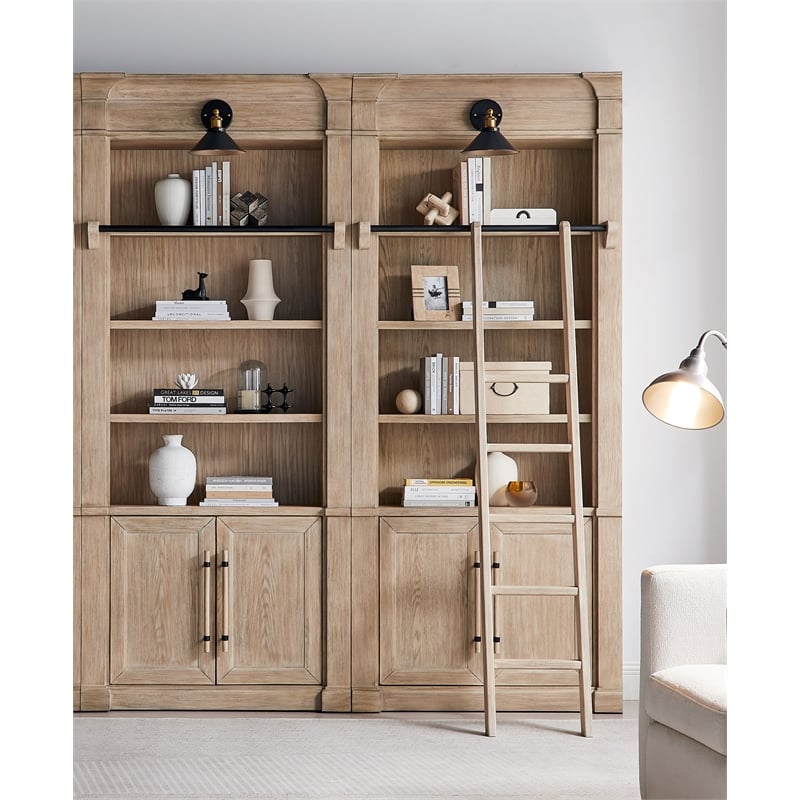 Two 8' Tall Bookcase Wall With Ladder Brown