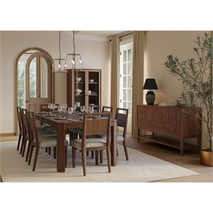 Mid-Century Modern Wood Kitchen Dining Table with 8 Chairs Brown