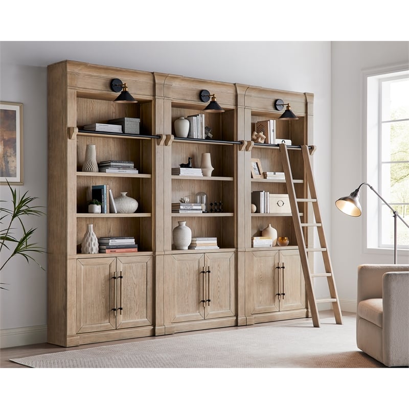 Three 8' Tall Bookcase Wall With Ladder Brown