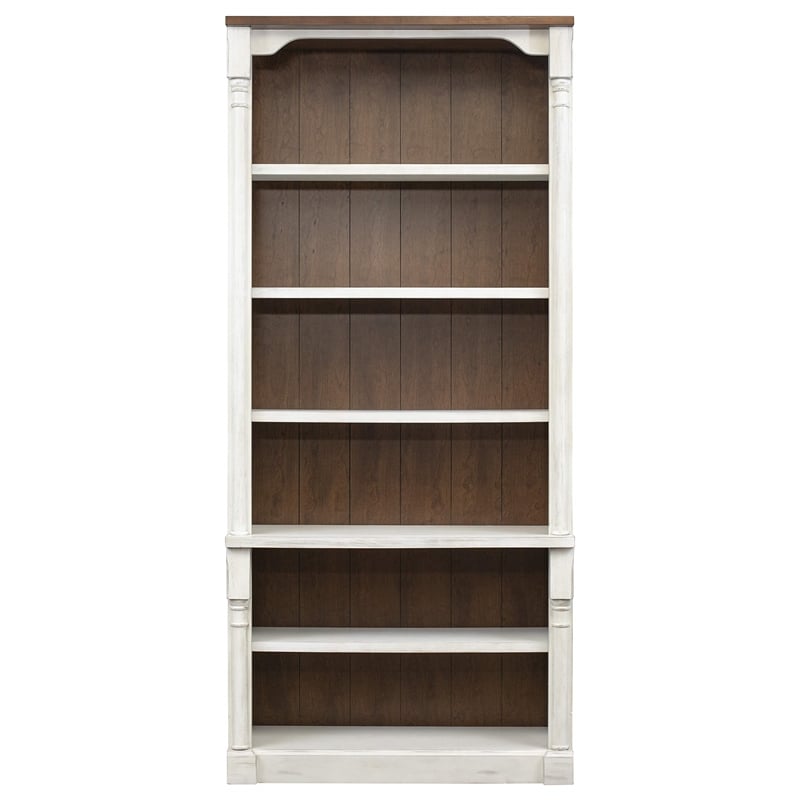 Rustic Open 8' Wood Bookcase Storage Cabinet White