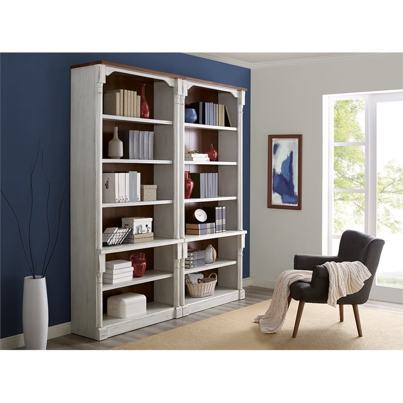 Two Rustic Open 8' Wood Bookcases Storage Cabinet Bookcase Wall White