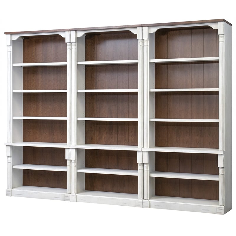Three Rustic Open 8' Wood Bookcases Storage Cabinet Bookcase Wall White