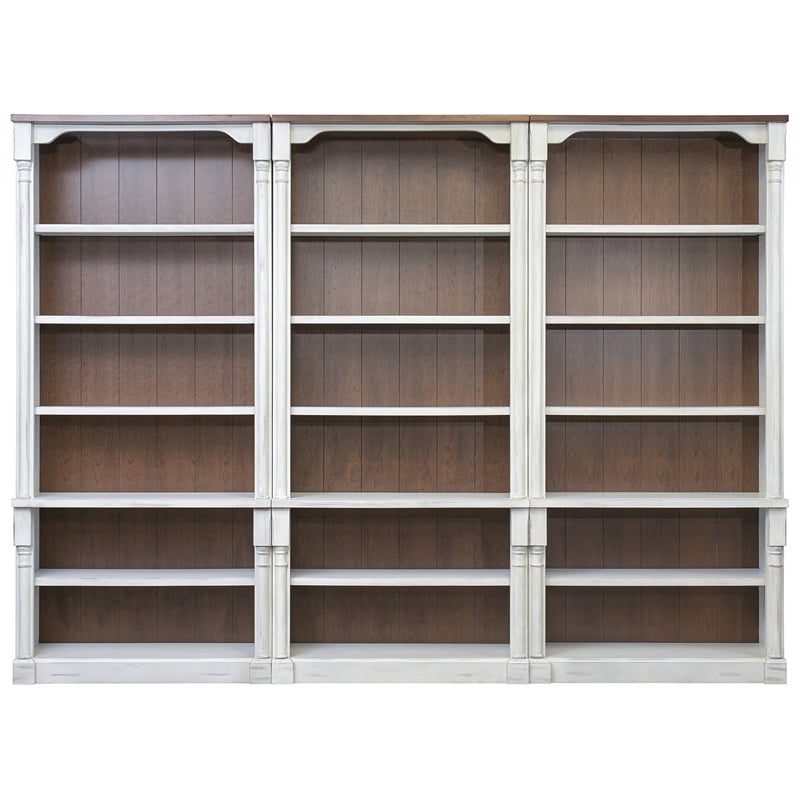 Three Rustic Open 8' Wood Bookcases Storage Cabinet Bookcase Wall White