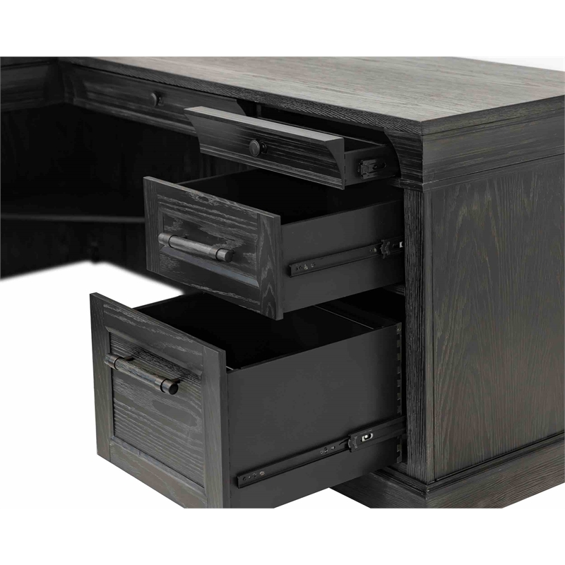 Traditional Executive Wood Double Pedestal L-Desk Corner Desk Office Table Black